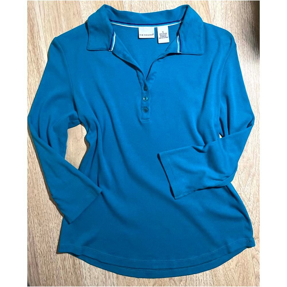 Kim Rogers Long Sleeve Polo Style Shirt Stretch